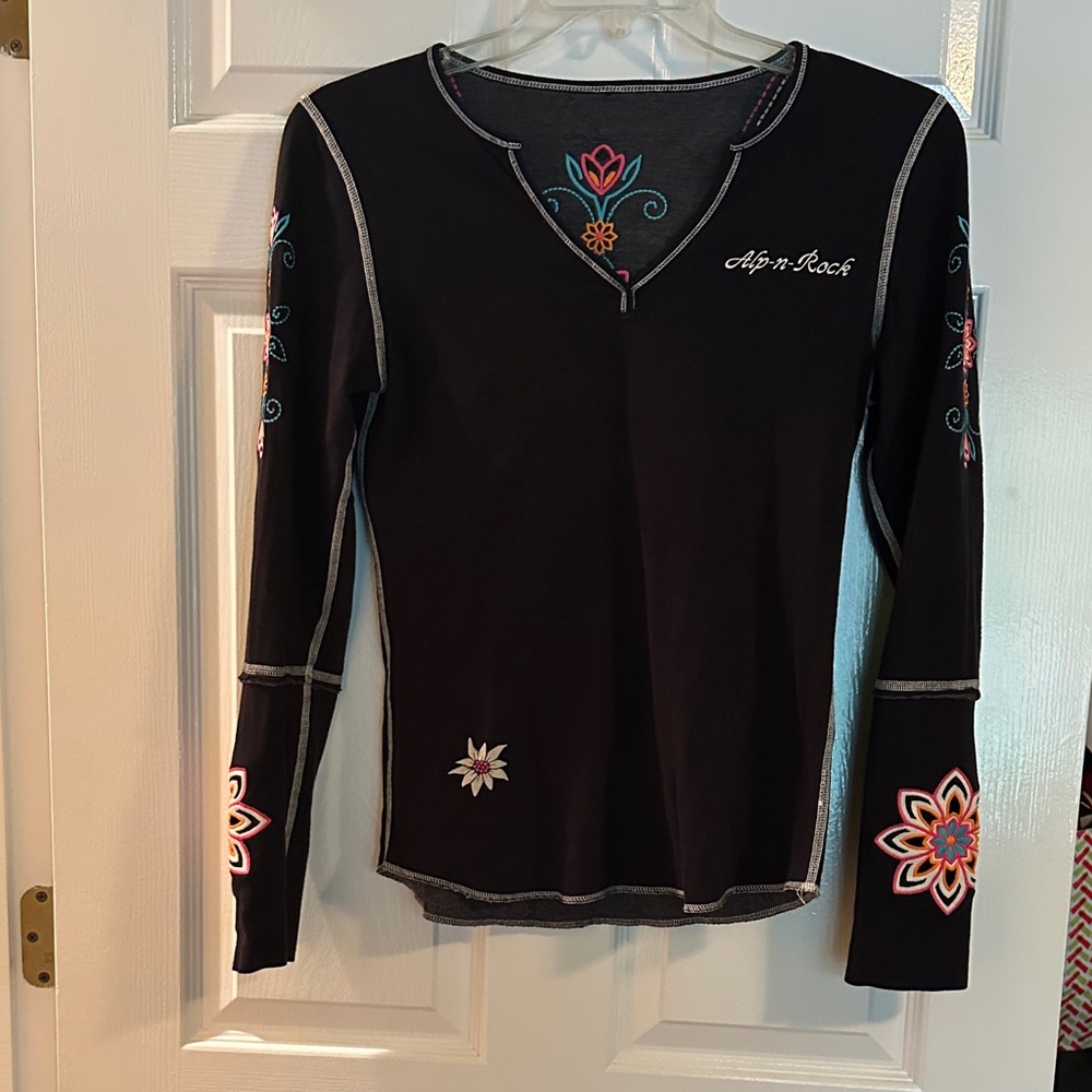 Alp N Rock Black Floral Embroidered Long Sleeve Top